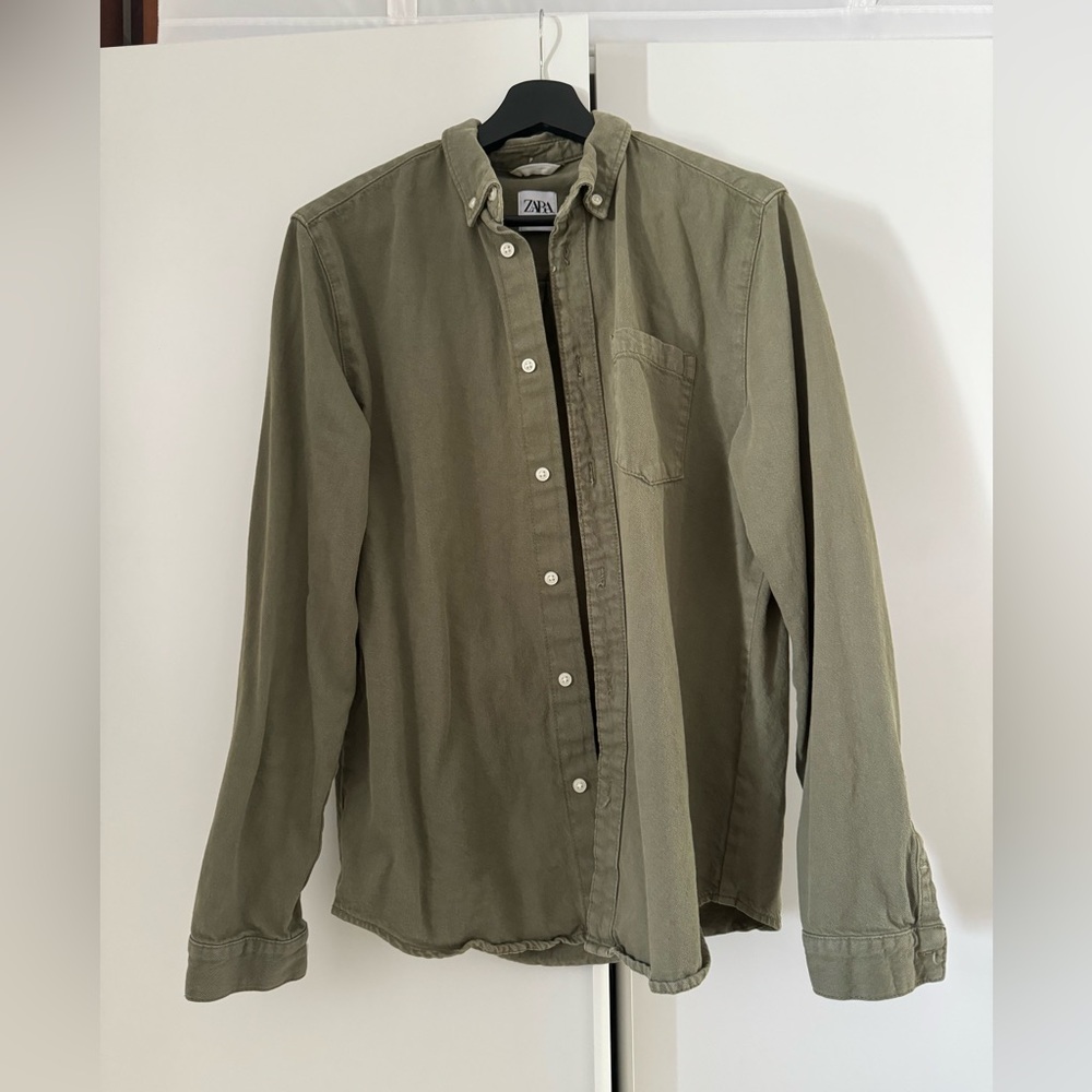 Zara Canvas/Denim Button Up Shirt